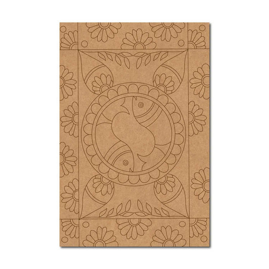 Madhubani Fishes Mandala Pre Marked Rectangle MDF Design 1