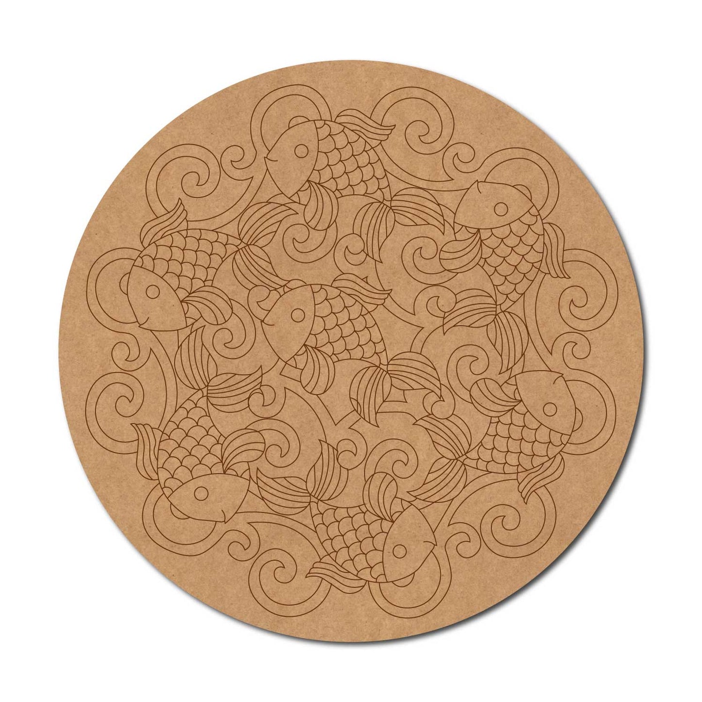 Madhubani Fishes Pre Marked Round MDF Design 1