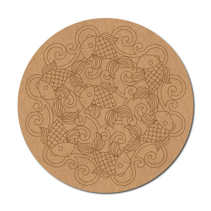 Madhubani Fishes Pre Marked Round MDF Design 1