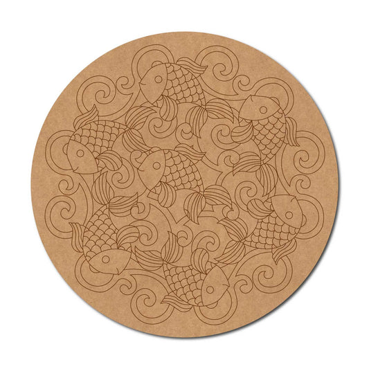 Madhubani Fishes Pre Marked Round MDF Design 1