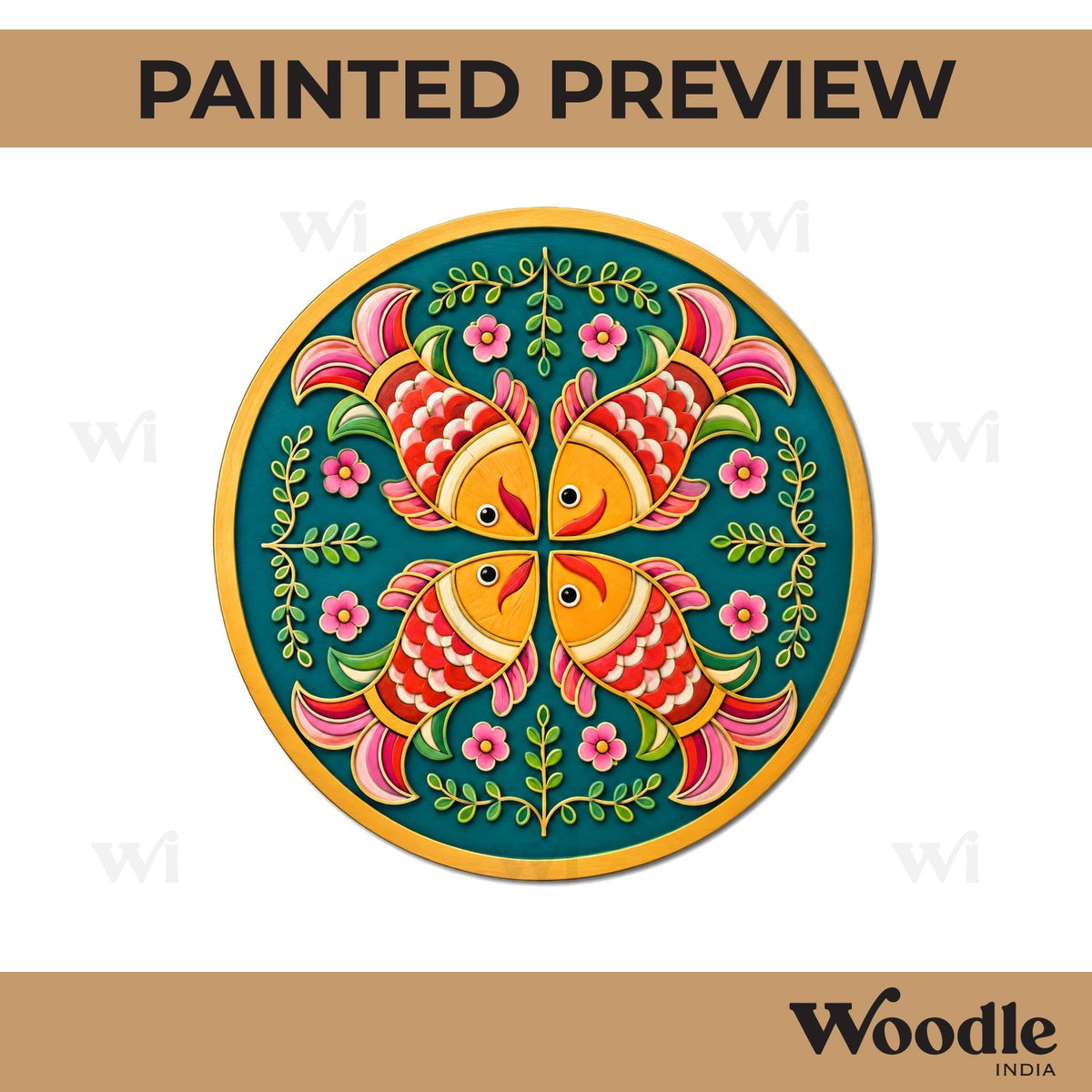 Madhubani Fishes Pre Marked Round MDF Design 2