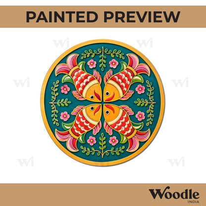 Madhubani Fishes Pre Marked Round MDF Design 2