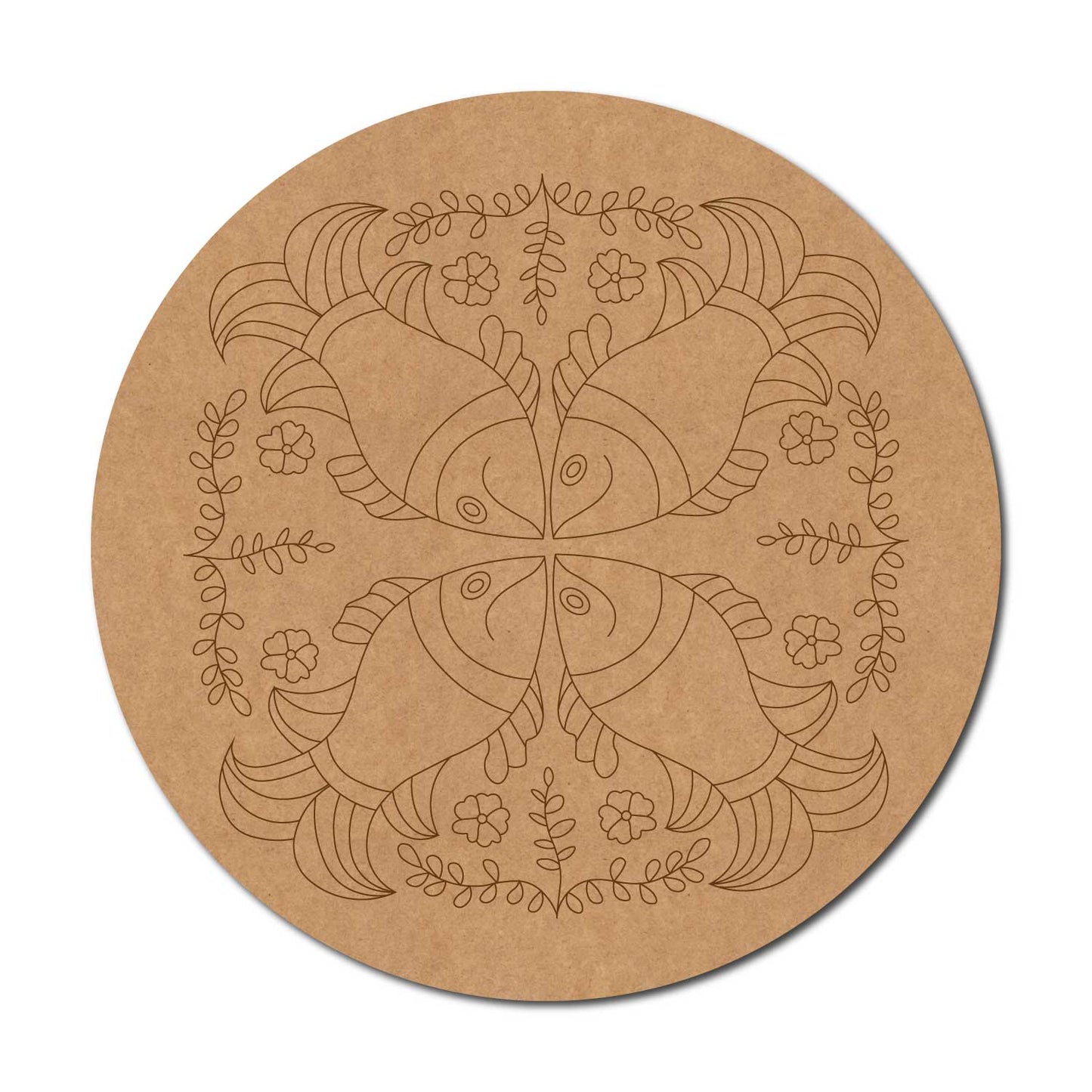Madhubani Fishes Pre Marked Round MDF Design 2