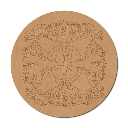 Madhubani Fishes Pre Marked Round MDF Design 2