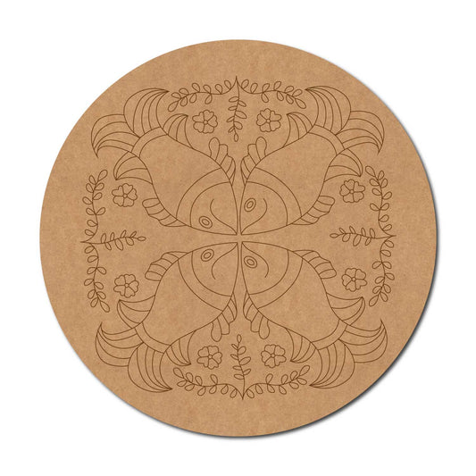 Madhubani Fishes Pre Marked Round MDF Design 2