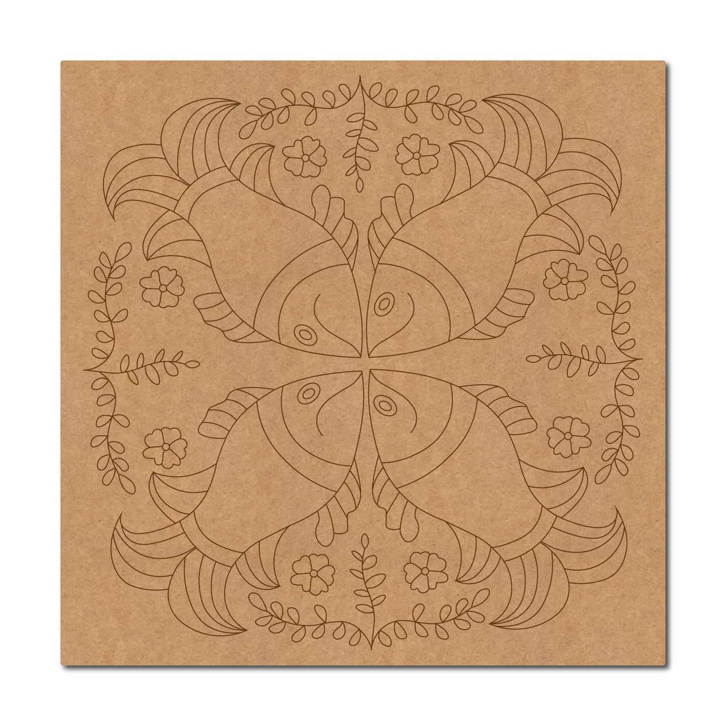 Madhubani Fishes Pre Marked Square MDF Design 1