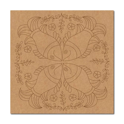 Madhubani Fishes Pre Marked Square MDF Design 1