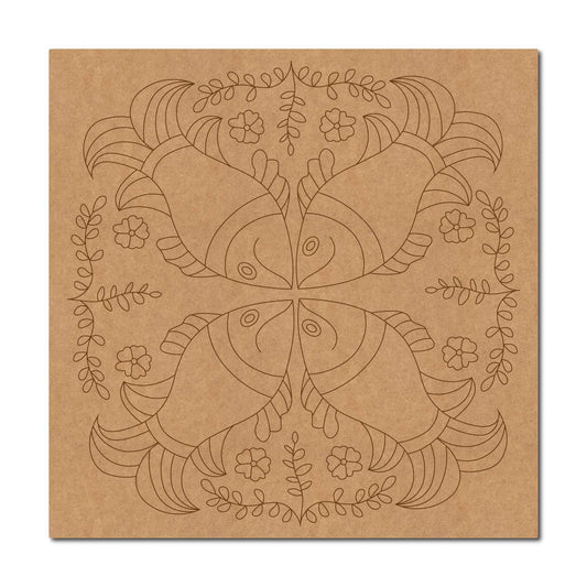 Madhubani Fishes Pre Marked Square MDF Design 1