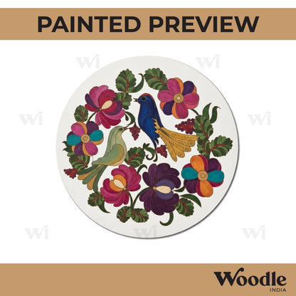 Madhubani Floral Birds Pre Marked Round MDF Design 1