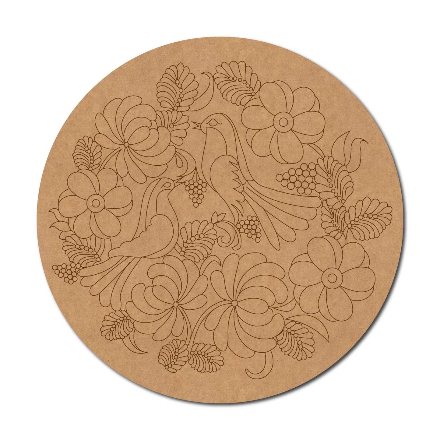 Madhubani Floral Birds Pre Marked Round MDF Design 1