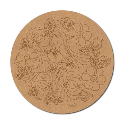 Madhubani Floral Birds Pre Marked Round MDF Design 1
