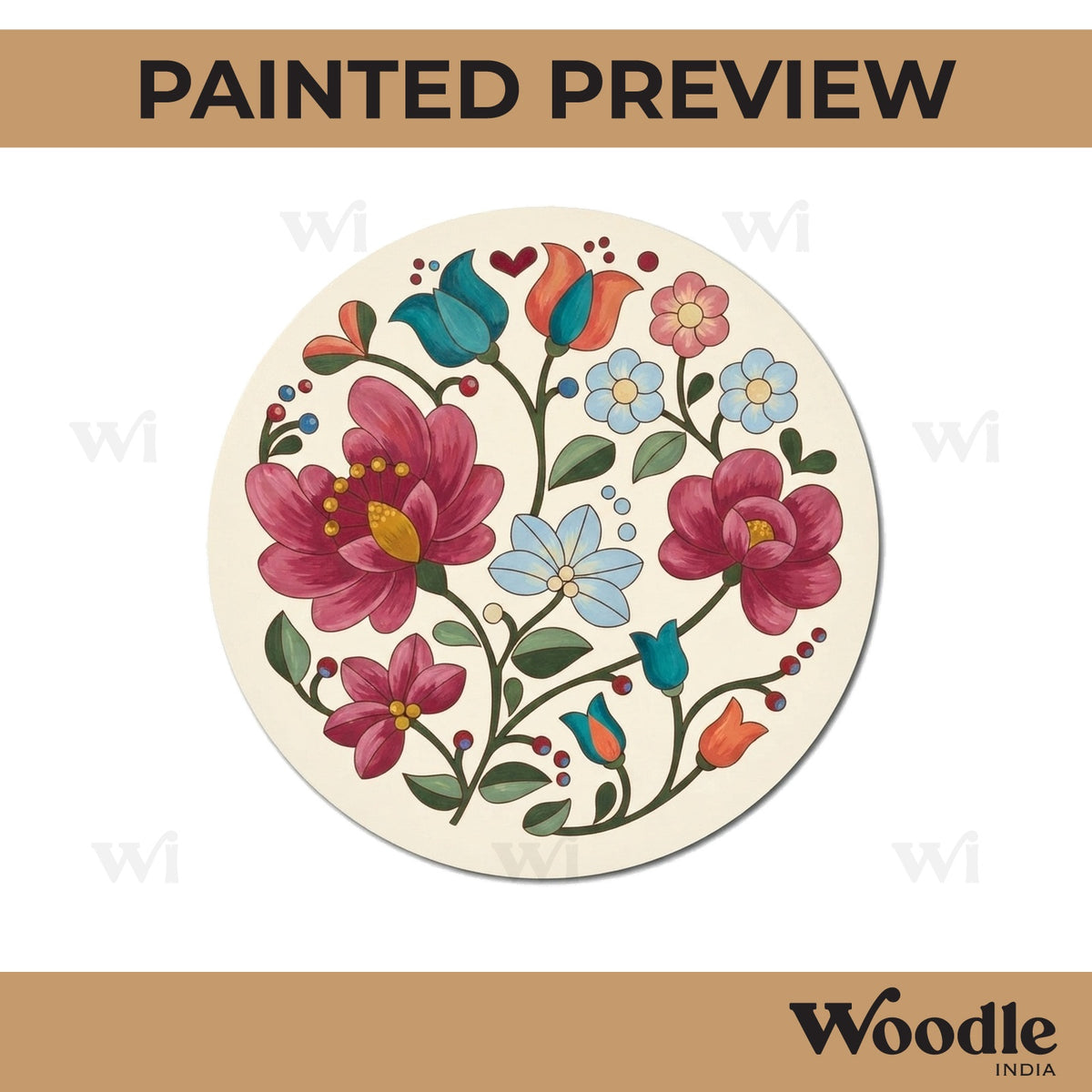 Madhubani Floral Pre Marked Round MDF Design 1