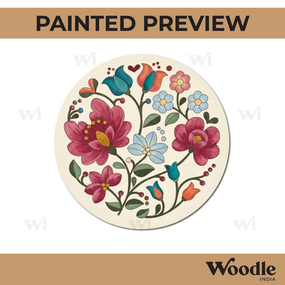 Madhubani Floral Pre Marked Round MDF Design 1