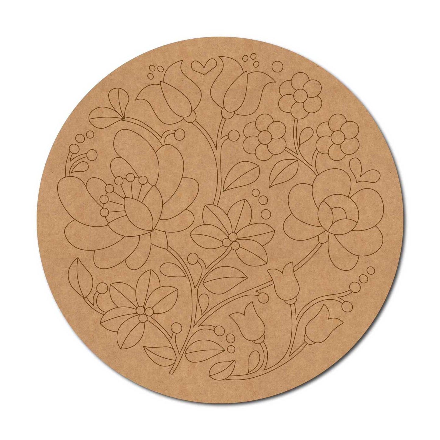Madhubani Floral Pre Marked Round MDF Design 1