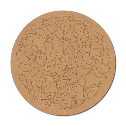 Madhubani Floral Pre Marked Round MDF Design 1