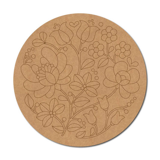 Madhubani Floral Pre Marked Round MDF Design 1