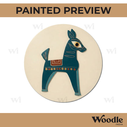 Madhubani Horse Pre Marked Round MDF Design 1