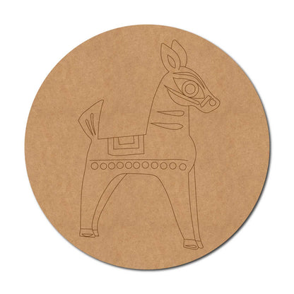 Madhubani Horse Pre Marked Round MDF Design 1