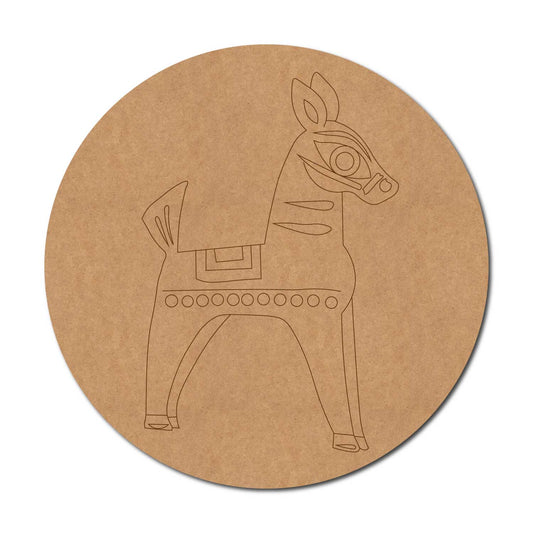 Madhubani Horse Pre Marked Round MDF Design 1