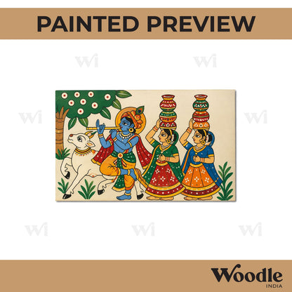 Madhubani Krishna Raas With Gopis Pre Marked MDF Design 1