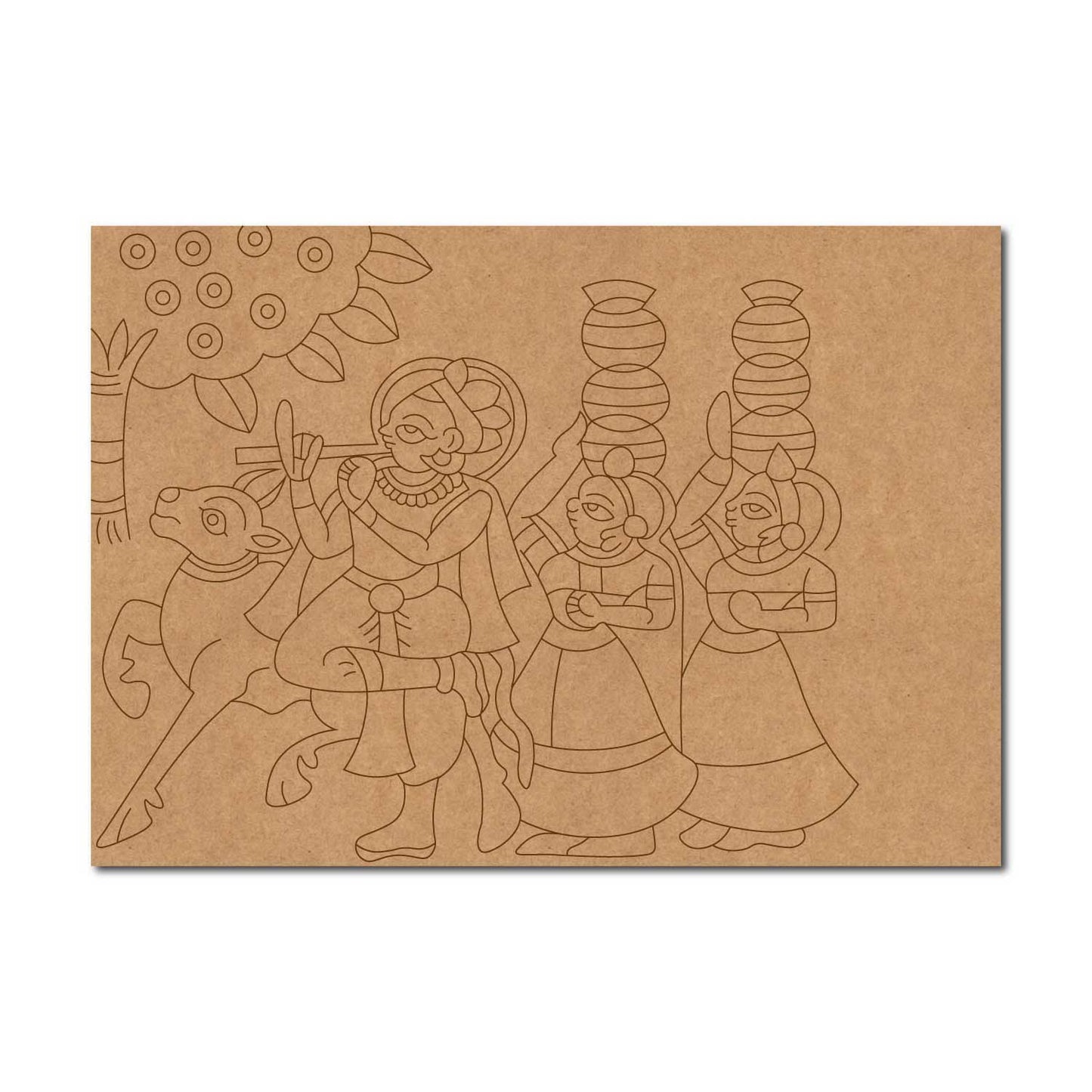 Madhubani Krishna Raas With Gopis Pre Marked MDF Design 1
