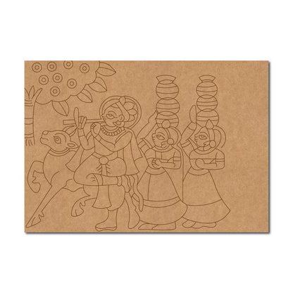 Madhubani Krishna Raas With Gopis Pre Marked MDF Design 1