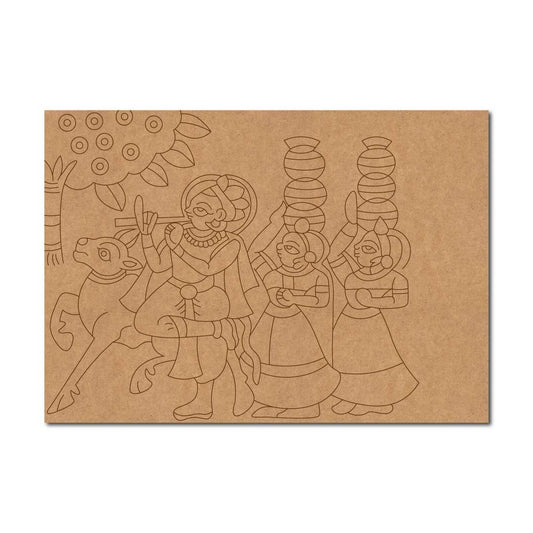 Madhubani Krishna Raas With Gopis Pre Marked MDF Design 1