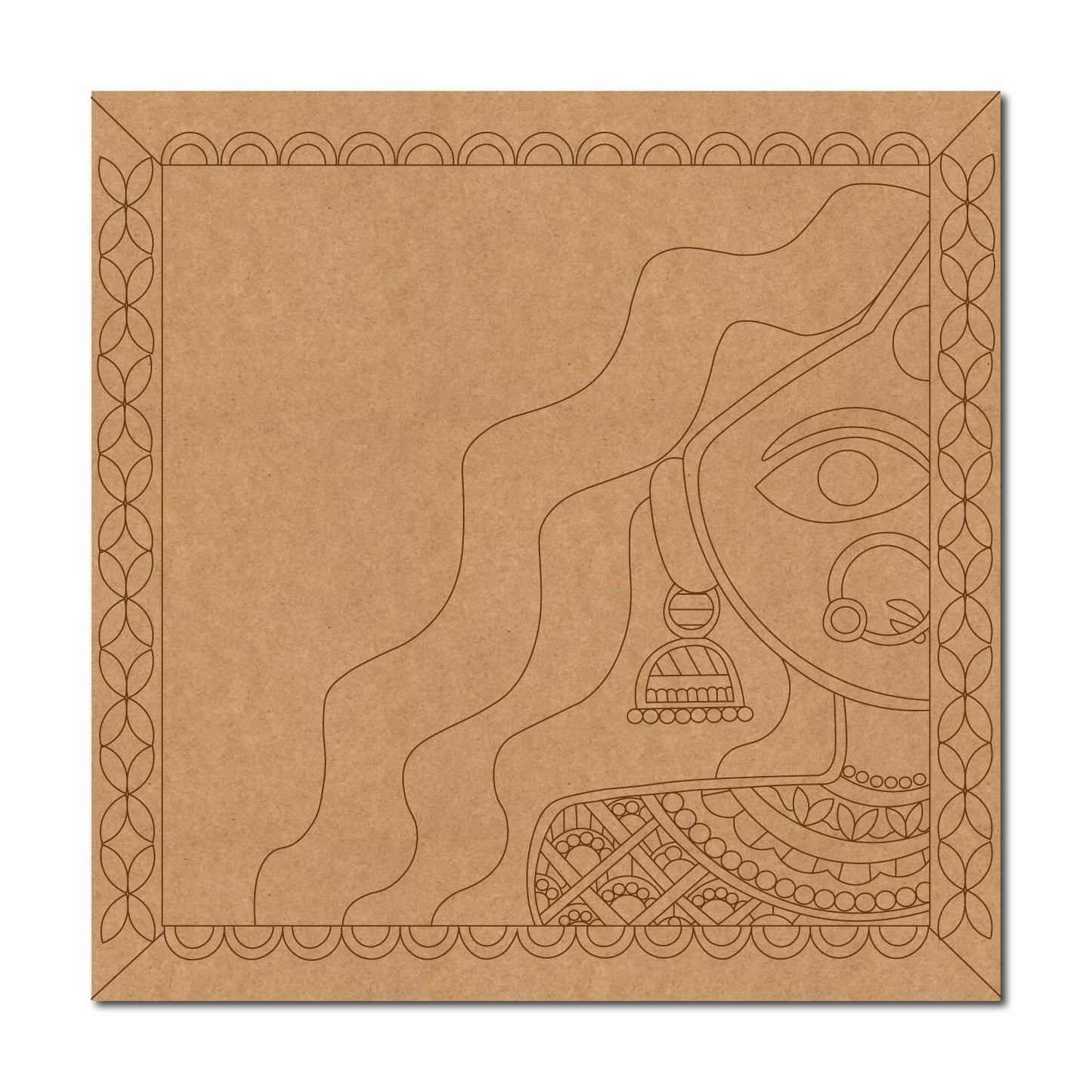 Madhubani Lady Pre Marked Square MDF Design 1