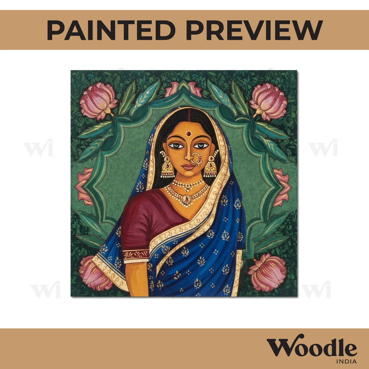 Madhubani Lady Pre Marked Square MDF Design 2