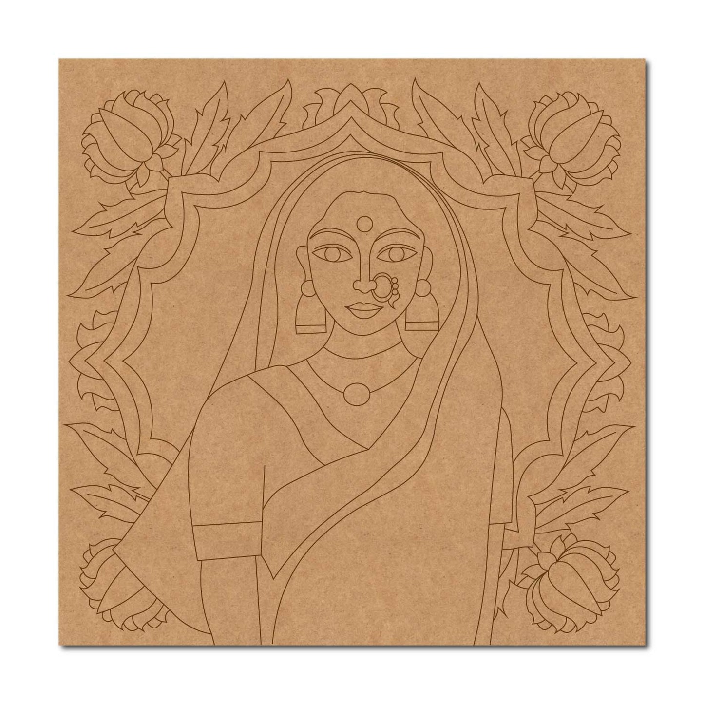 Madhubani Lady Pre Marked Square MDF Design 2
