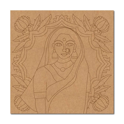 Madhubani Lady Pre Marked Square MDF Design 2