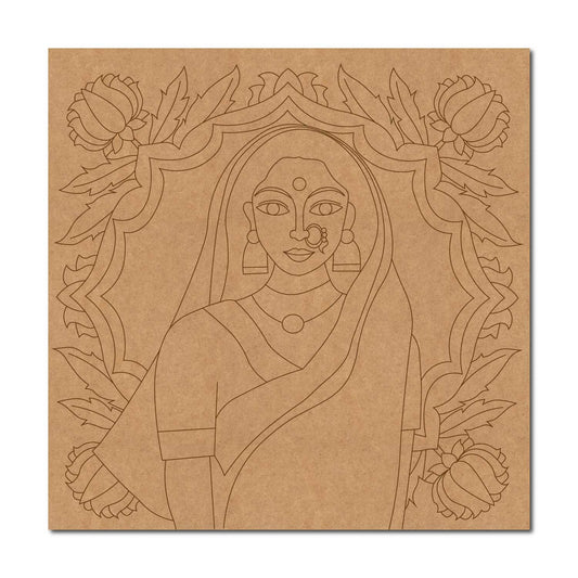 Madhubani Lady Pre Marked Square MDF Design 2