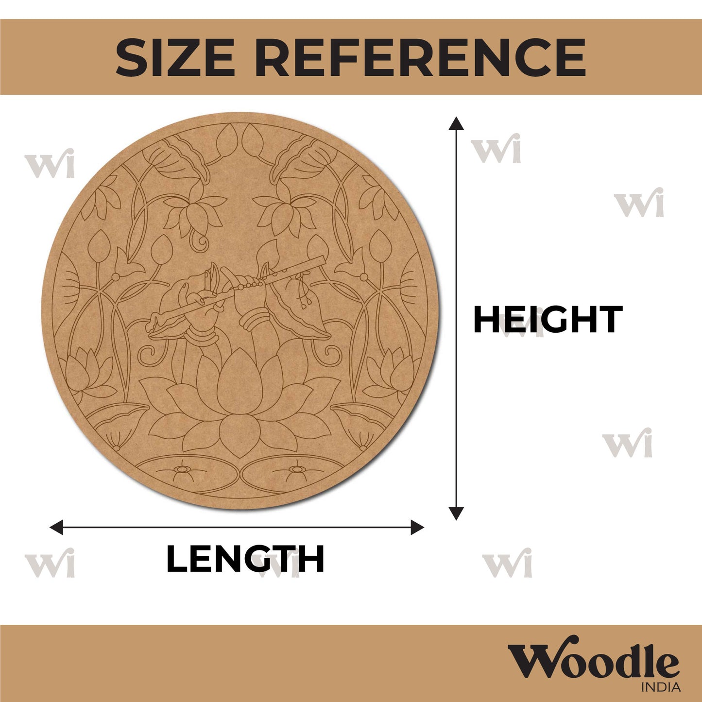 Madhubani Lotus Bansuri Pre Marked Round MDF Design 1