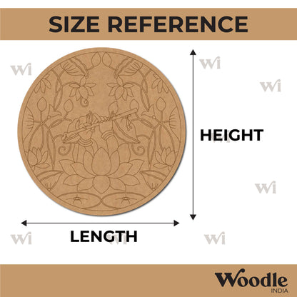 Madhubani Lotus Bansuri Pre Marked Round MDF Design 1