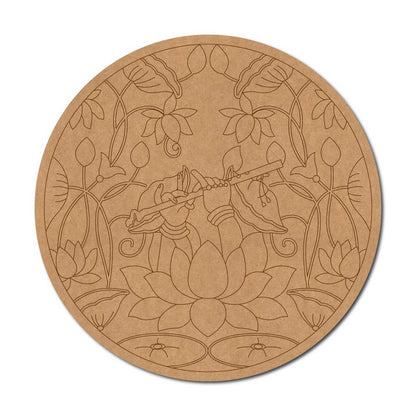 Madhubani Lotus Bansuri Pre Marked Round MDF Design 1