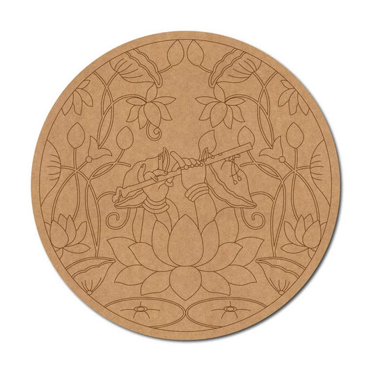 Madhubani Lotus Bansuri Pre Marked Round MDF Design 1