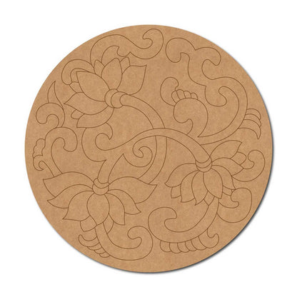 Madhubani Lotus Pre Marked Round MDF Design 1