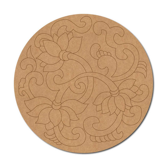 Madhubani Lotus Pre Marked Round MDF Design 1