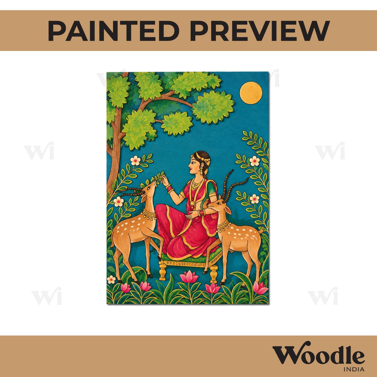 Madhubani Maharani With Deer Pre Marked Base MDF Design 1