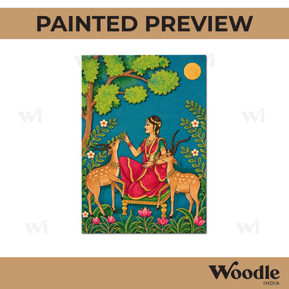 Madhubani Maharani With Deer Pre Marked Base MDF Design 1