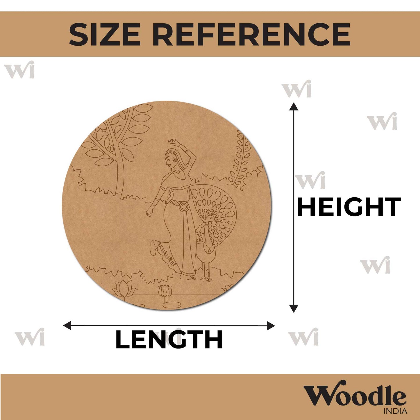 Madhubani Maharani With Peacock Pre Marked Round MDF Design 2