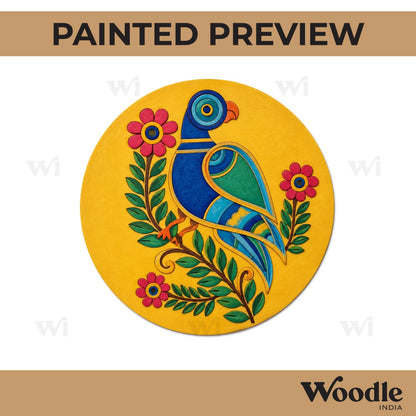 Madhubani Parrot Pre Marked Round MDF Design 1
