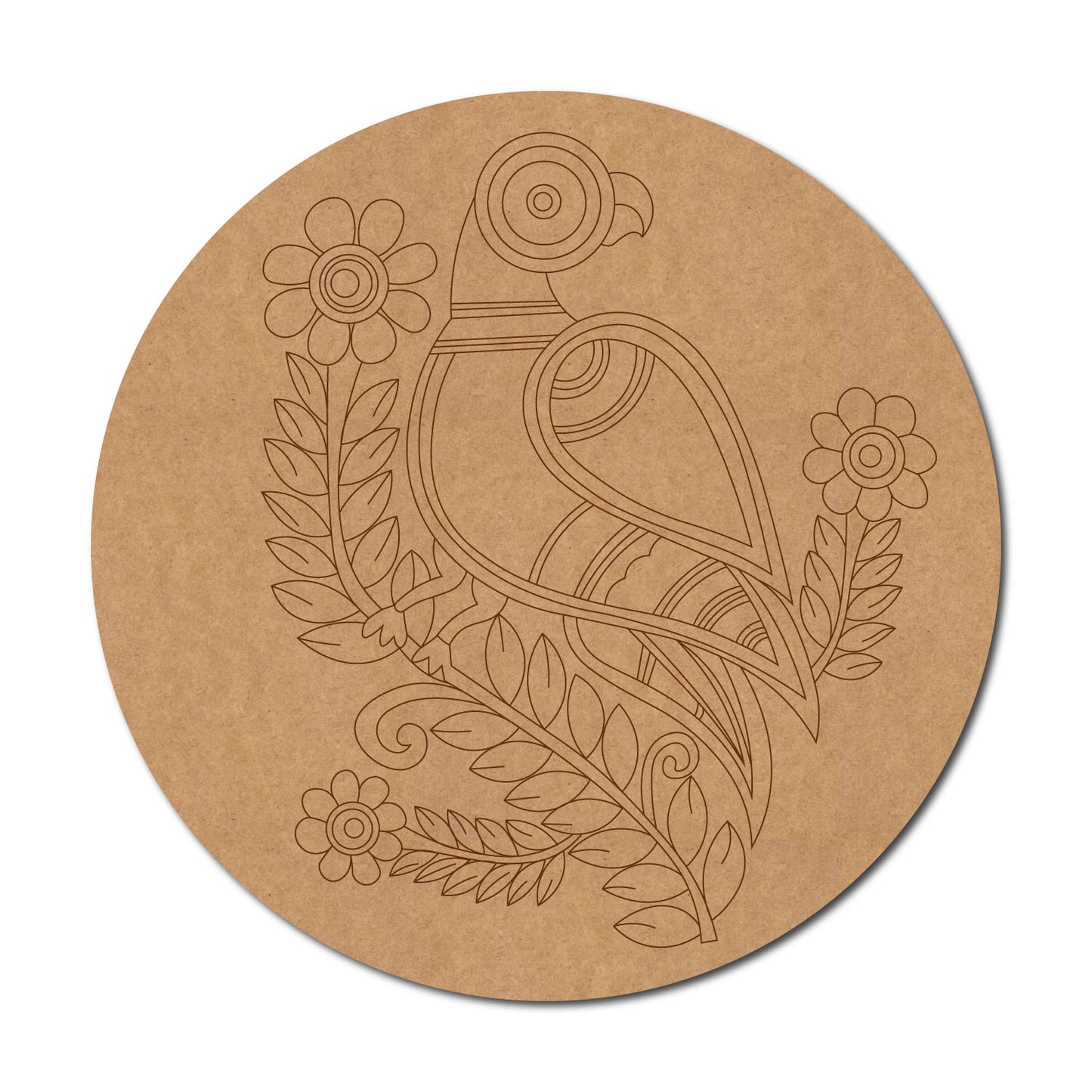 Madhubani Parrot Pre Marked Round MDF Design 1