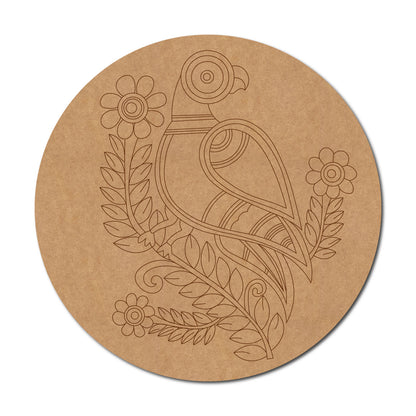 Madhubani Parrot Pre Marked Round MDF Design 1