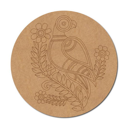 Madhubani Parrot Pre Marked Round MDF Design 1