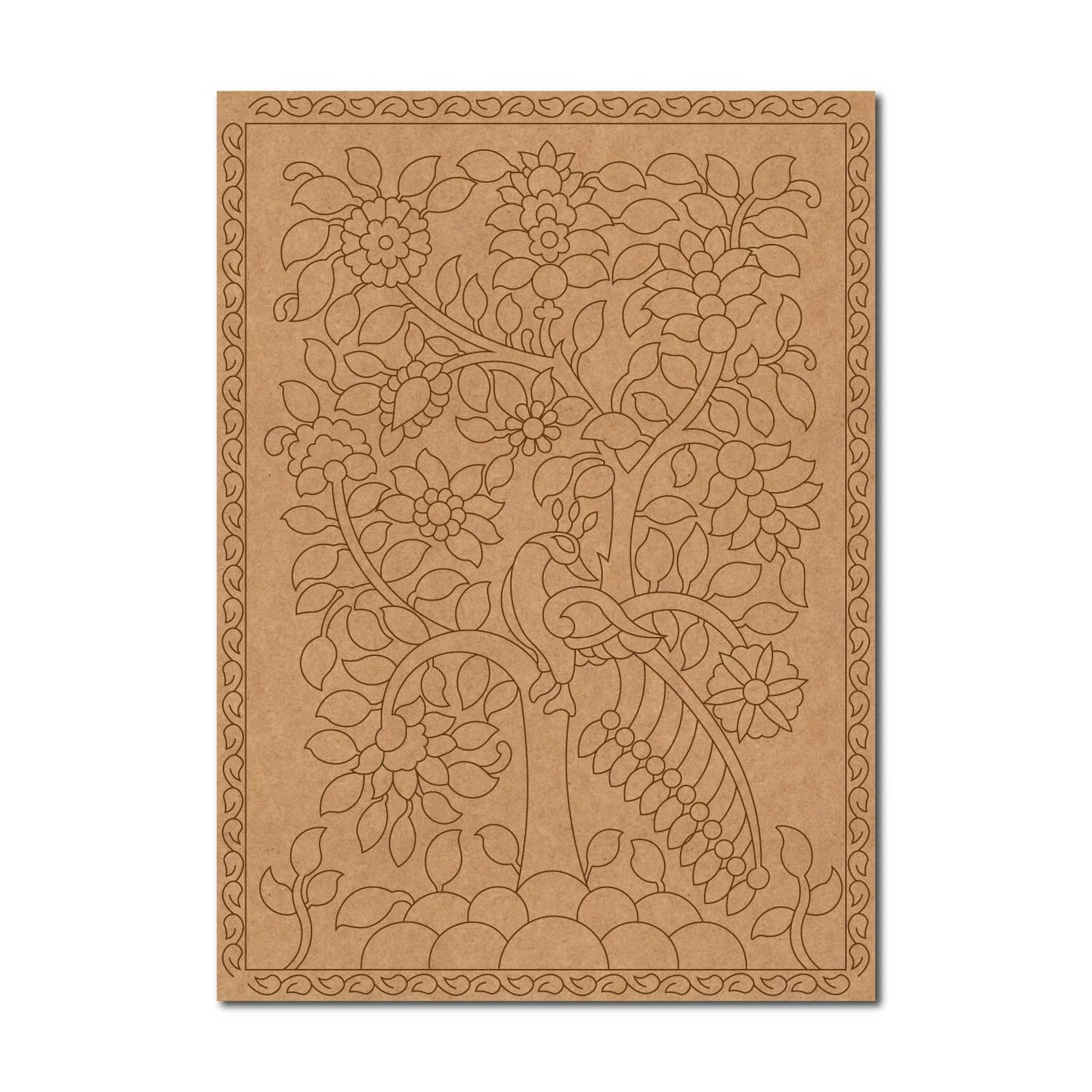Madhubani Peacock Floral Pre Marked Base MDF Design 1