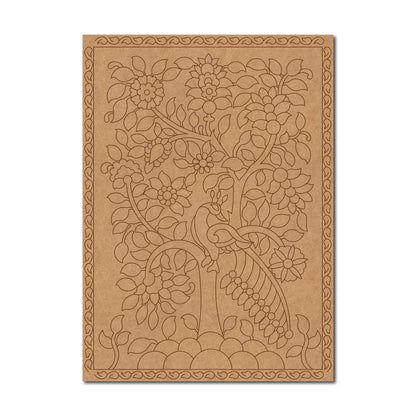 Madhubani Peacock Floral Pre Marked Base MDF Design 1