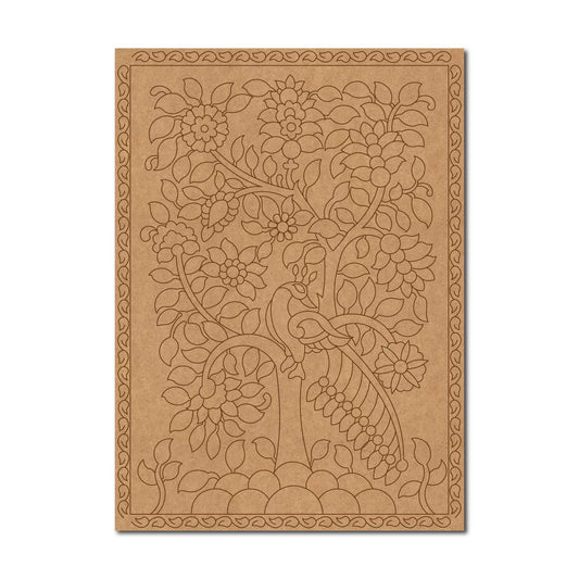 Madhubani Peacock Floral Pre Marked Base MDF Design 1
