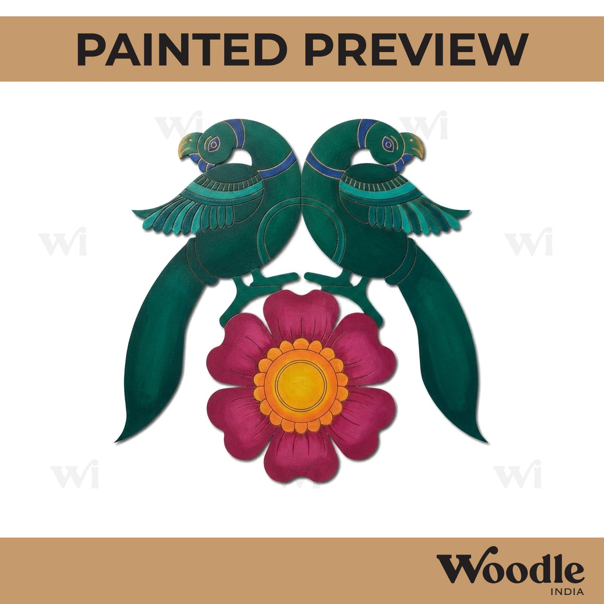 Madhubani Peacock Flower Pre Marked MDF Design 1