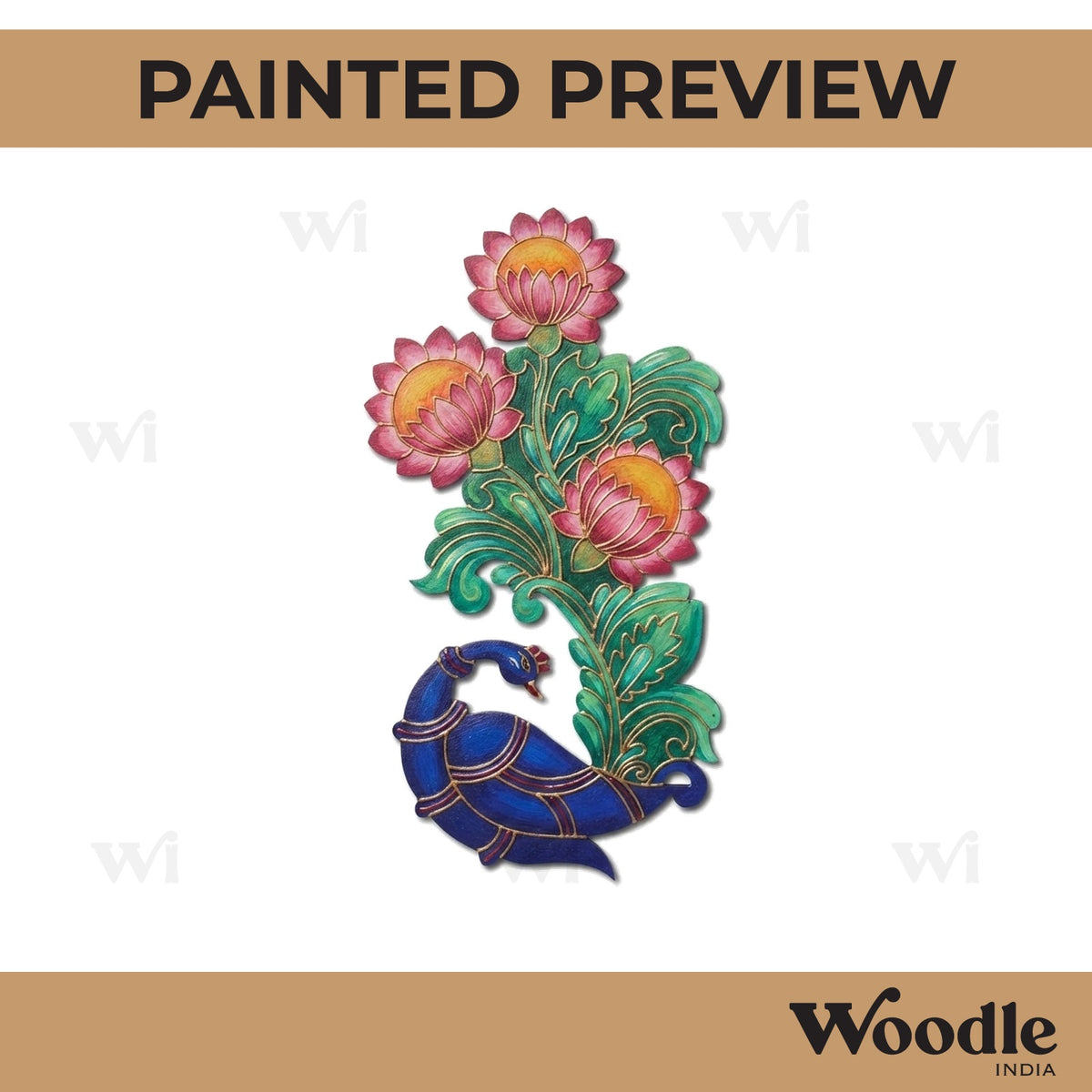 Madhubani Peacock Lotus Pre Marked MDF Design 1